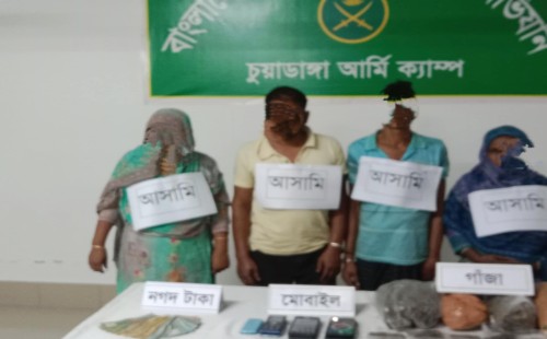 চুয়াডাঙ্গায় ২ কেজি গাঁজাসহ আটক ৪, দেশীয় অস্ত্র উদ্ধার