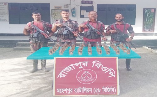 মহেশপুর সীমান্তে ৪৫ বোতল ভারতীয় মদ উদ্ধার