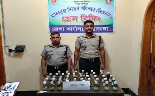 চুয়াডাঙ্গা থেকে ৪৪ বোতল রেকটিফাইড স্পিরিট উদ্ধার