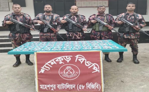 মহেশপুর সীমান্তে বিজিবির পৃথক অভিযানে মদ, কফ সিরাপ ও ভায়াগ্রা উদ্ধার