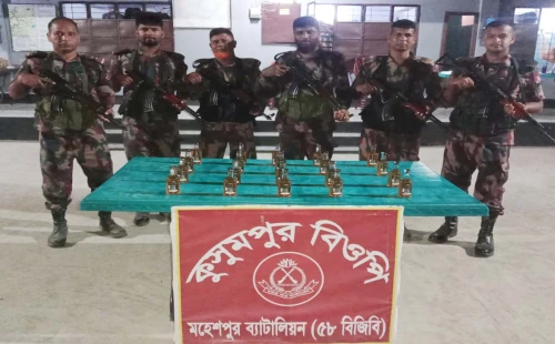 জীবননগর ও মহেশপুর সীমান্তে বিজিবির অভিযানে ভারতীয় মদ ও মাদক সিরাপ উদ্ধার