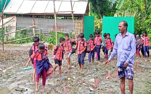 উত্তর চাঁদপুর সরকারি প্রাথমিক বিদ্যালয়ে হাঁটু কাদা, নেই পানির টিউবওয়েল