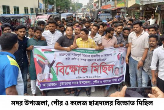 চুয়াডাঙ্গায় উপজেলা, পৌর ও কলেজ ছাত্রদলের উদ্দ্যোগে বিক্ষোভ মিছিল