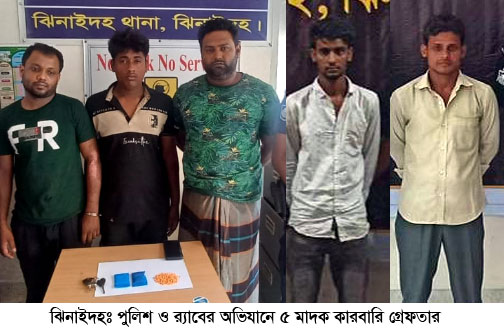 শৈলকুপা ও হরিণাকুণ্ডুতে পাঁচ মাদক কারবারি গ্রেপ্তার
