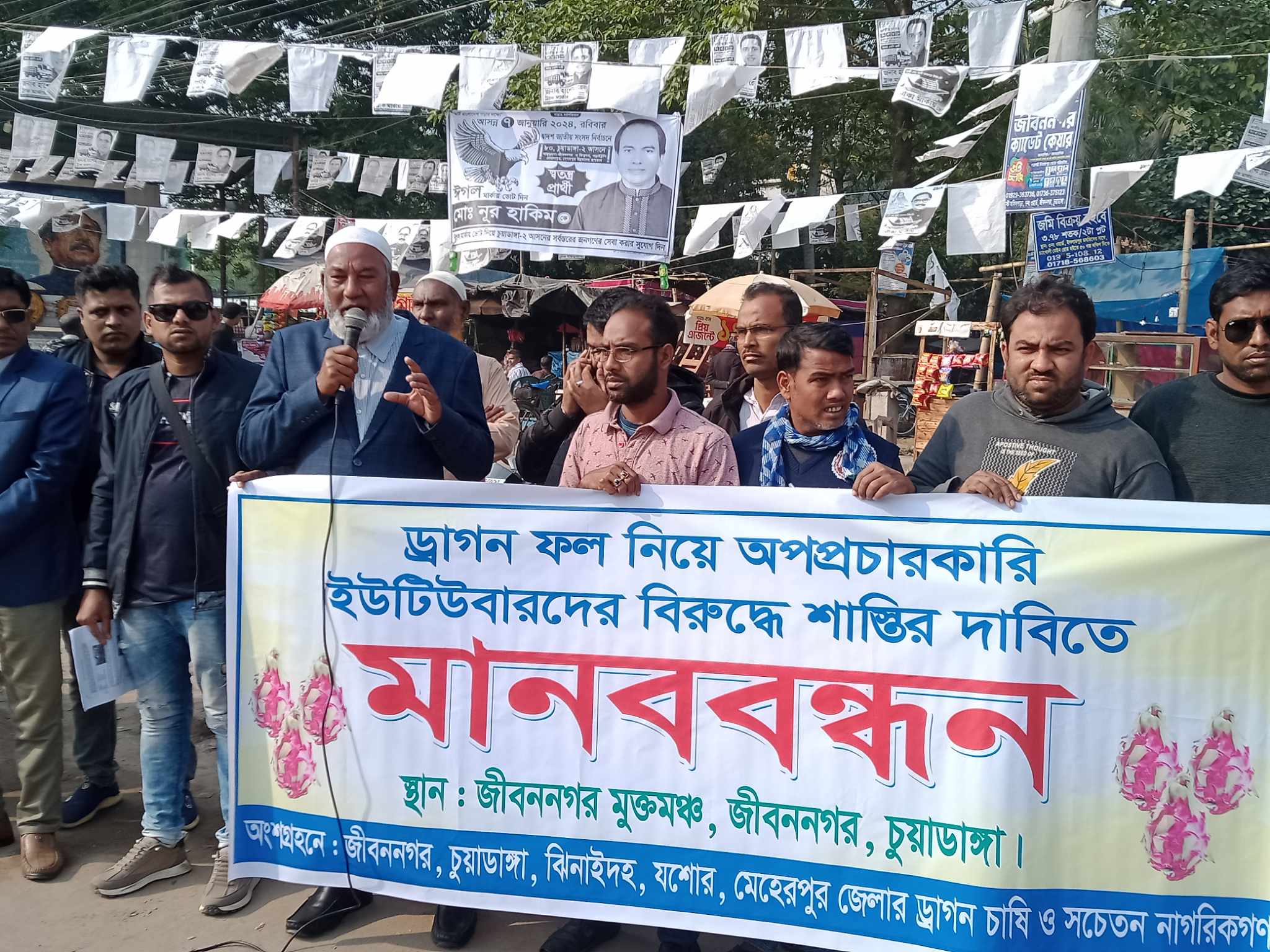 জীবননগরে ড্রাগন ফল নিয়ে অপপ্রচারকারী ইউটিউবারদের বিরুদ্ধে মানববন্ধন