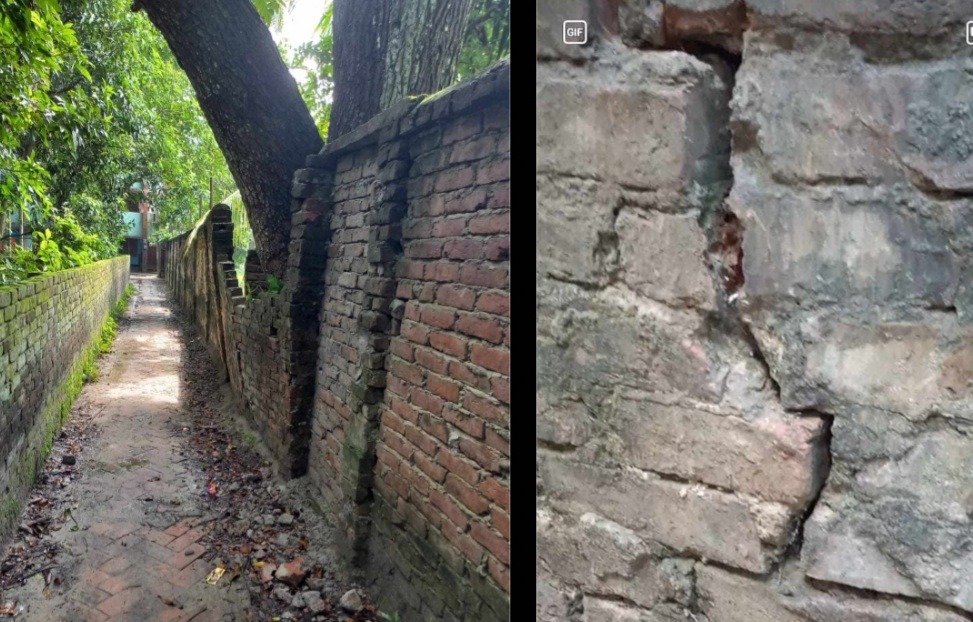 আলমডাঙ্গা ওয়াপদার পুরোনো প্রাচীরে ফাটল, দুর্ঘটনার শঙ্কা, দ্রুত মেরামতের দাবি