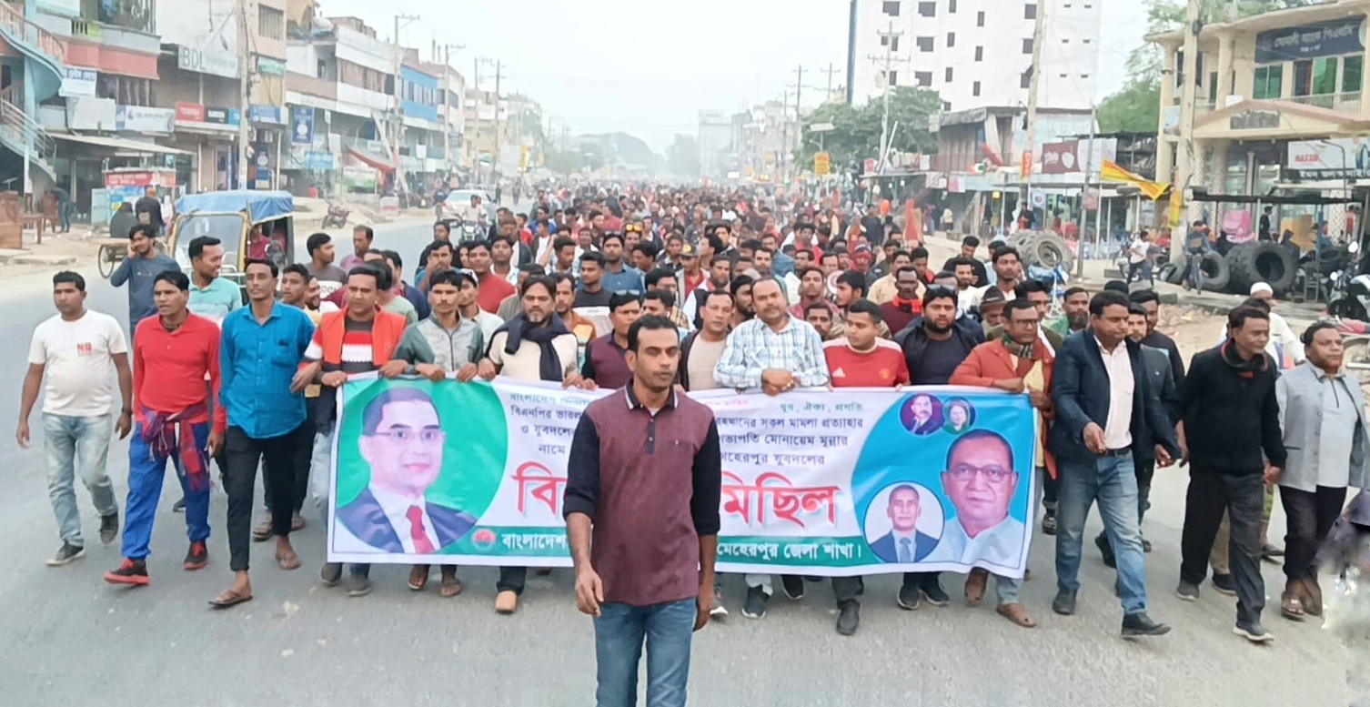 গাংনীতে যুবদলের বিক্ষোভ মিছিল