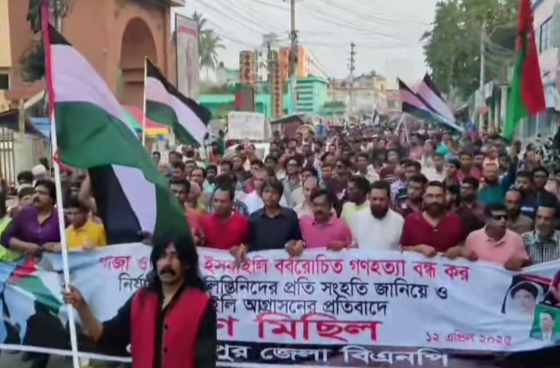 ফিলিস্তিনে ইসরায়েলি বাহিনীর নৃশংস গণহত্যার প্রতিবাদে মেহেরপুরে বিক্ষোভ